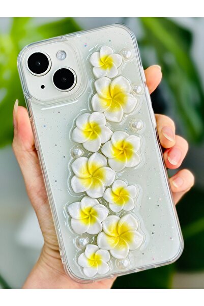Go Aksesuar Iphone 14 Plus - 15 Plus Uyumlu Sarı Çiçek Tasarımlı Oyuncaklı Silikon Kılıf