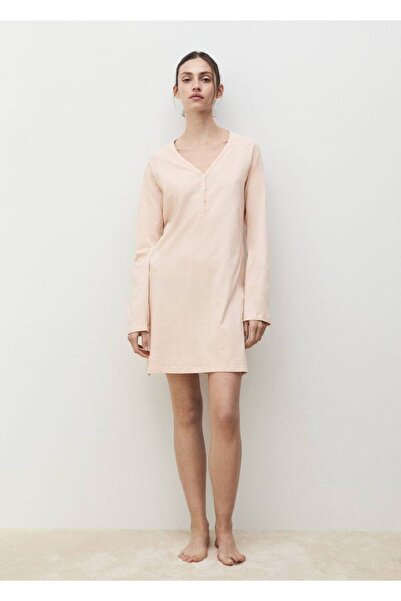 MANGO Woman Pamuklu V yaka gecelik