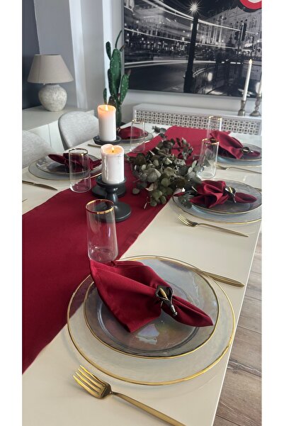 Decamor home Cotton Stain-Resistant Burgundy Long Runner (Nappe Not Included)