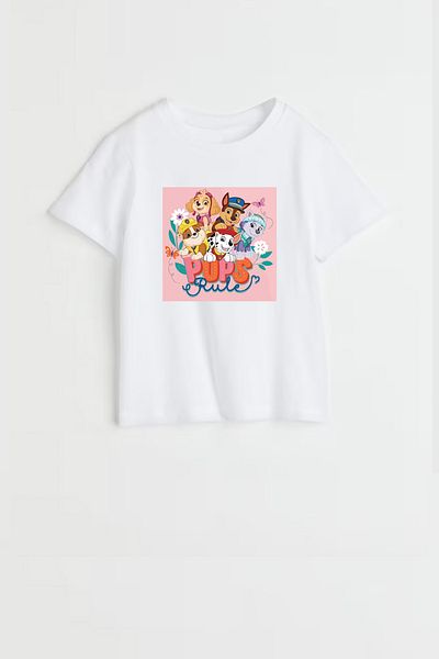 Monila Girl's Paw Patrol Printed Cotton T-Shirt