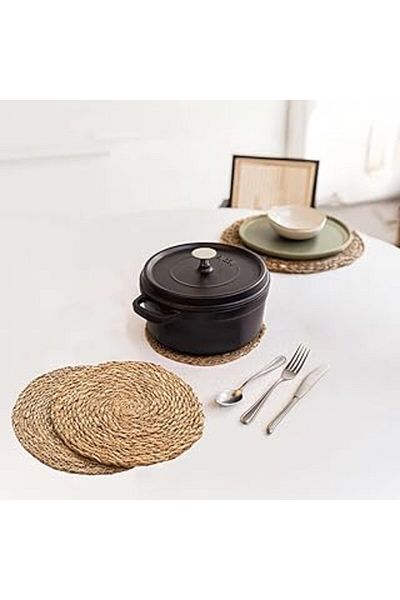 STOREMAX Deconox 2 Pieces Handmade Rope Braided Wicker Trivet |   2 Piece Wicker Pot and Teapot Mat - Avanta