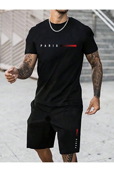 Tarzsokak طقم صيفي كاجوال للرجال - طقم تي شيرت وشورت بأكمام قصيرة وطباعة جراف...