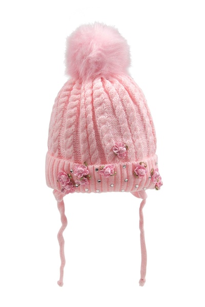 Bay Şapkacı Bağcıklı Kız Bebek Pembe Bere 1142