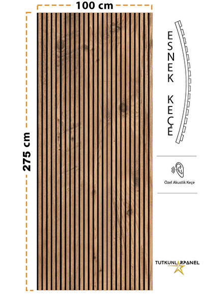 HEREVE 100 x 275 cm Mdf Ahşap Akustik Duvar Paneli Akustik Panel Lambri Panel...