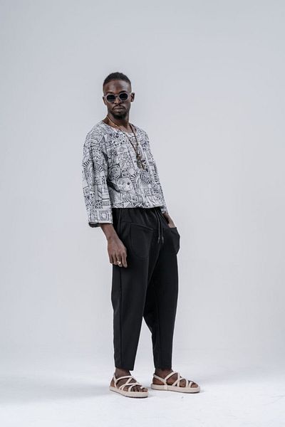Superbluemexico Men's Carrot Black Baggy Trousers with Reverse Pockets