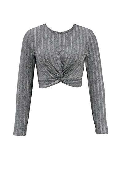 Wildco Dark Gray Round Neck Blouse - Pre-Twisted, Long Sleeve and Stretchy