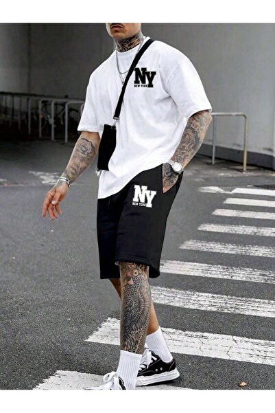 Tarzsokak Ανδρικό καλοκαιρινό άνετο πλεκτό κοντομάνικο μπλουζάκι και σορτς με...