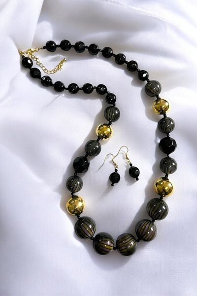 PETEK AKSESUAR Long Ball Metalized Acrylic Pendant Earring Set