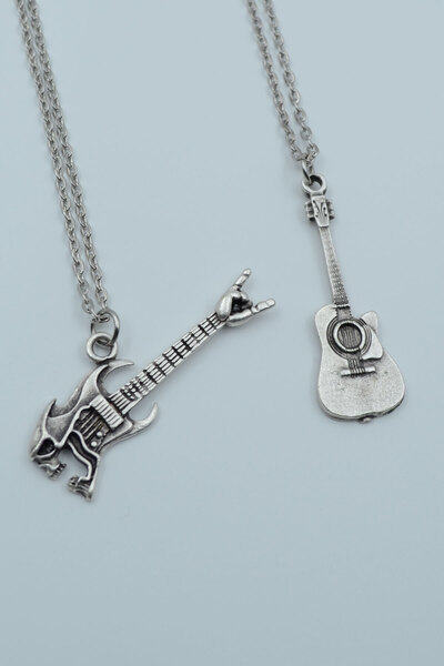 Bu Farklı 2'li Kuru Kafa Elektro Gitar Akustik Klasik Gitar Gümüş Kaplama Kol...