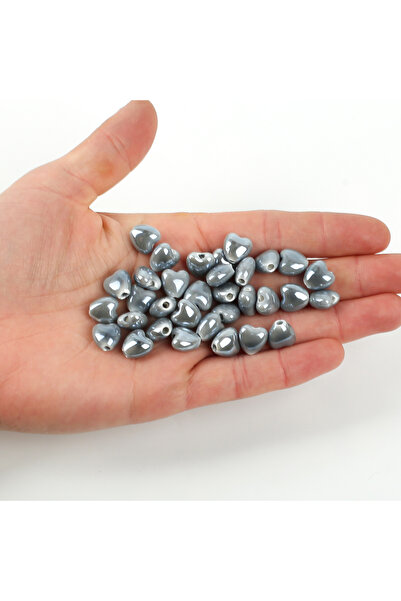 yfhobi 1 Adet - 10 mm Kalp Desenli Porselen Boncuk, Gri Renk Porselen Takı Ap...