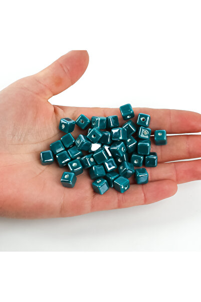 yfhobi 1 Adet - 8 mm Küp Desenli Porselen Boncuk, Petrol Yeşil Renk Porselen ...