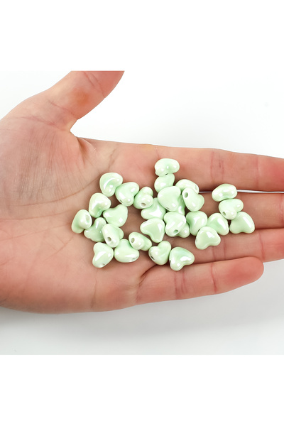 yfhobi 1 Adet - 10 mm Kalp Desenli Porselen Boncuk, Mint Yeşil Renk Porselen ...