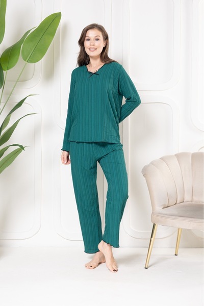 pajama set Dokuma likraklı pamuklu yumuşak kumaş rahat kesim Pijama Takımı