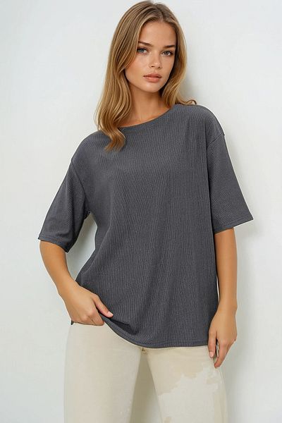 VAGGON Γυναικείο Anthracite Crew Neck / Basic T-shirt / Prmx13666