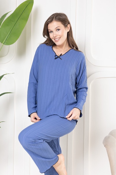 pajama set Dokuma likraklı pamuklu yumuşak kumaş rahat kesim Pijama Takımı