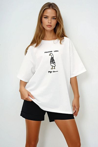 VAGGON Γυναικείο Λευκό T-shirt με Λαιμόκοψη και Τύπωμα Kaz Prmx13667