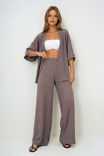 VAGGON Women's Mink Double Sleeve Wrap Kimono and Pants Set Prmx13466