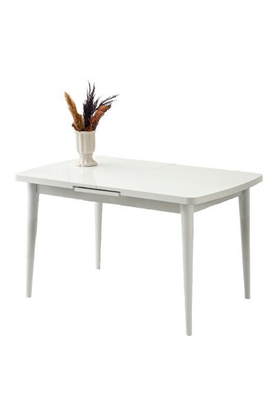 Viento Mobilya Silva Beyaz Desen Beyaz Metal Ayak Açılır 130X80 Masa (Açılımış Ölçüsü 160X80)
