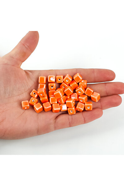 yfhobi 1 Adet - 8 mm Küp Desenli Porselen Boncuk, Turuncu Renk Porselen Takı ...
