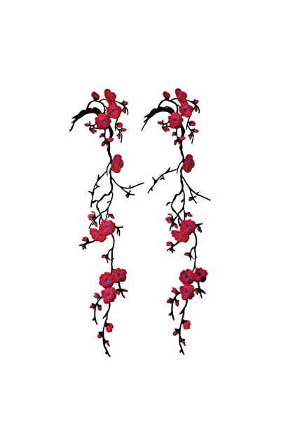 fema aksesuar Ütü İle Yapışan Arma - Patch - Dal Çiçek Kırmızı Modeli(11x38cm...