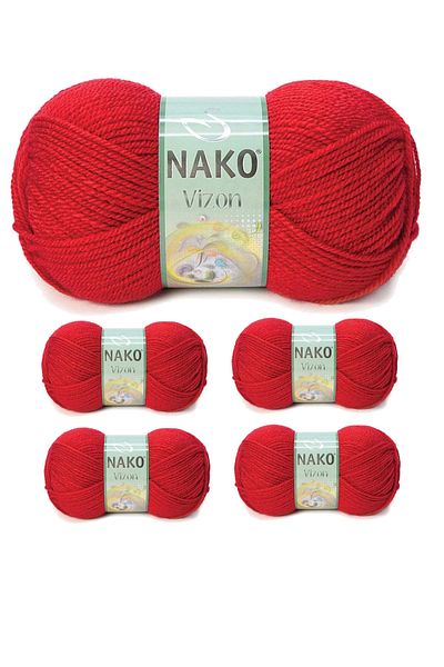 NAKO 5 Pieces Mink Premium Acrylic Hand Knitting Yarn Wool Color No:251 Flag Red