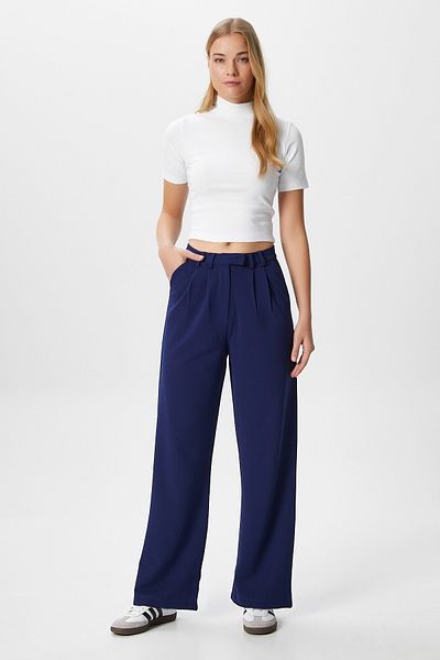 Ritnice Women's Flow Hook Closure Pocket Navy Blue Fabric Trousers