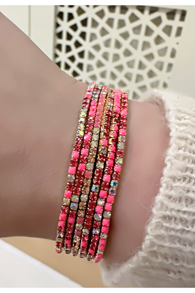 ECEMSEL اسوارة مطاطية رائعة بالحجر - وردي 3 قطع