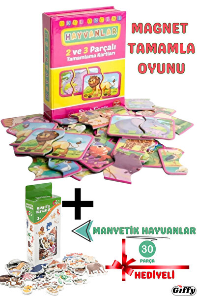 giffy Oyuncak 2-3 Parça Tamamlama Kartları Hayvanlar Puzzle Yapbozve Mnayetik...