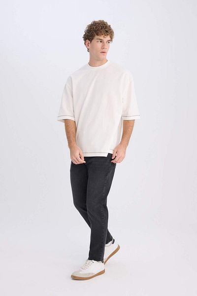 DeFacto Ανδρικό μπλουζάκι Loose Fit Ecru C0147ax/er137