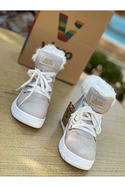 Vicco V1085269 Καθημερινά παιδικά μποτάκια μπεζ γούνινα παπούτσια για κοριτσάκια σε γκρι χρώμα