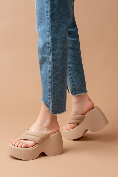 SEEM & BE İrina Wedge Platform Sole Women's Flip Flops Nude Slippers