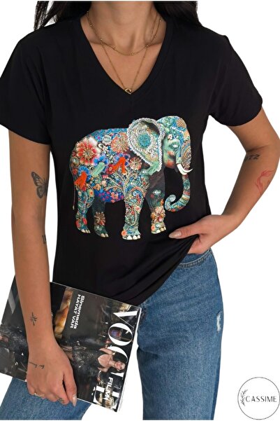 Cassime Women's Elephant Bird Flower Sequin Sequin Embroidered 100% Cotton V-...