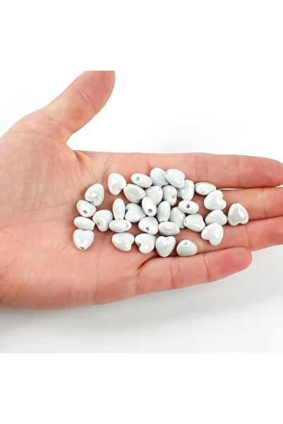 yfhobi 1 Adet - 10 mm Kalp Desenli Porselen Boncuk, Kirli Beyaz Renk Porselen...