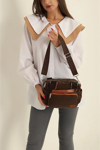 FHD BAGS Geantă de mână și de umăr din material textil impermeabil pentru femei, model Paleo, cu 3 compartimente și 2 buzunare laterale