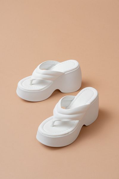 SEEM & BE İrina Wedge Platform Sole Women's White Flip Flops Slippers