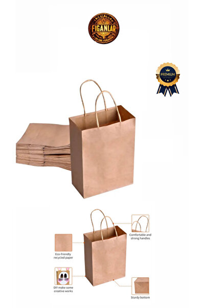 figanlar ambalaj 1.kalite kraft Kâğıt Poşet (20x10x22 Cm) Burgu Saplı  (10 Adet) Kâğıt Çanta hediye poşeti