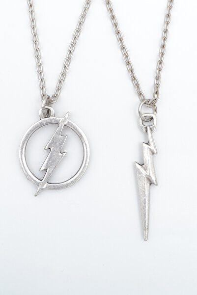 Bu Farklı 2'li The Flash - Şimşek Gümüş Kaplama Kolye Seti