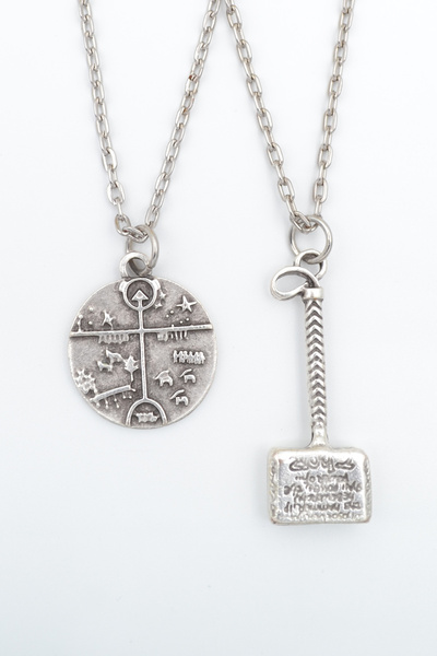 Bu Farklı 2'li Kam Şaman Davulu - Thor Çekiç Gümüş Kaplama Kolye Seti