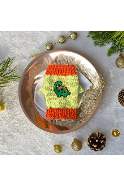 Lady Fify Tavşan için Dinazor Armalı Sarı Kazak