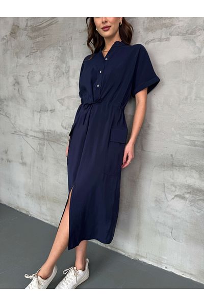 Elif Özbey Butik Rochie modal de buzunar cargo bleumarin