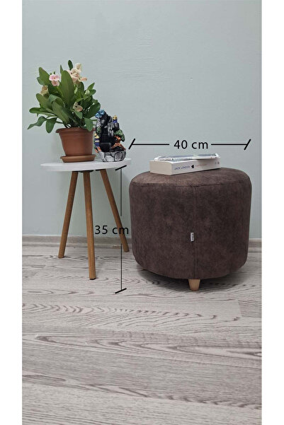 Papuli Ahşap Ayaklı Nubuk Yuvarlak Puf&bench Koltuk/tabure