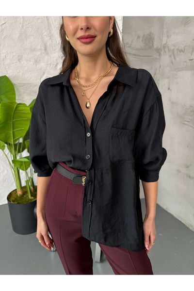 EYBUTİK Cămașă oversize neagră cu umeri