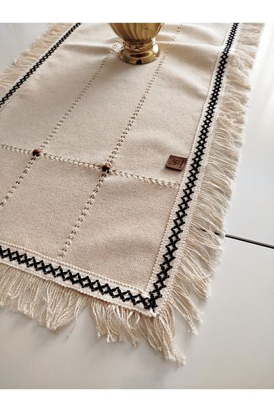 denizli hatırası Buldan Cendere Diaper Lacy Brown Beaded Handcrafted Antique Fringed 50X100 cm Runner
