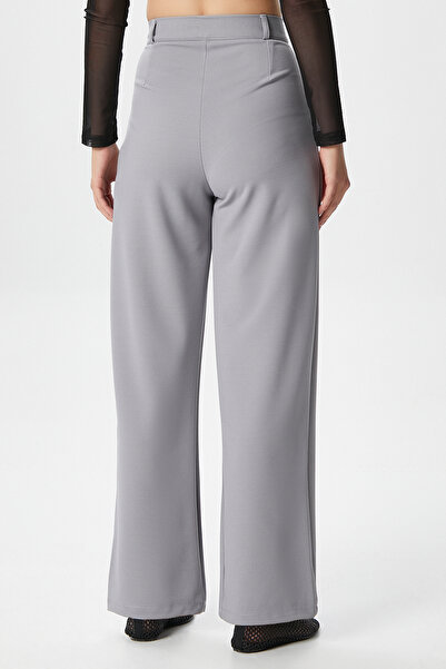 Ritnice Kadın Flow Kanca Kapamalı Cepli Gri Kumaş Pantolon