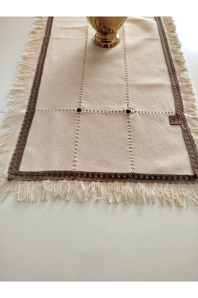 denizli hatırası Buldan Cendere Diaper Lacy Brown Beaded Handcrafted Antique Fringed 50X100 cm Runner
