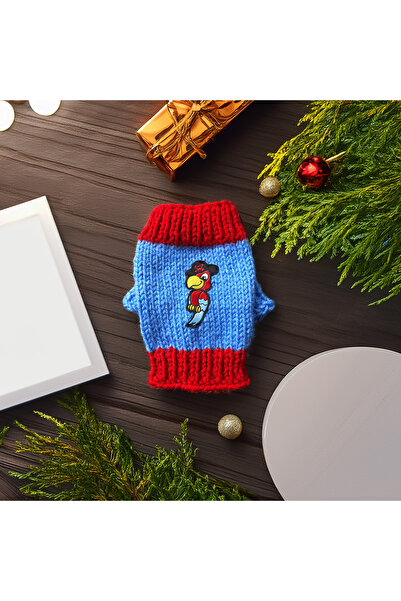 Lady Fify Tavşan için Korsan Papağan Armalı Mavi Kazak