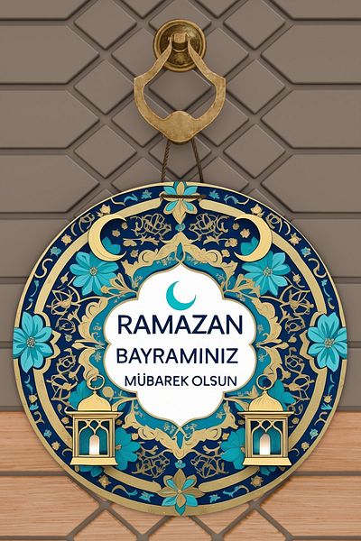 Rugmood Μοντέρνα ξύλινη ψηφιακή εκτύπωση, Navy Blue Happy Eid Mubarak Door Decoration