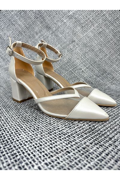 Gloriys Ayakkabı & Çanta Pantofi transparenti cu toc de 6 cm din piele sidefata 01319 Pantofi rochii de seara-pantofi rochie de mireasa