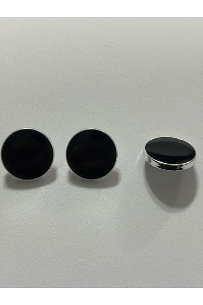 BEİLYS COSMETİCS & ACCESSORY Set of 3 Black Mother of Pearl Buttons with Silver Metal Frame 2 Cm. (Bd17)