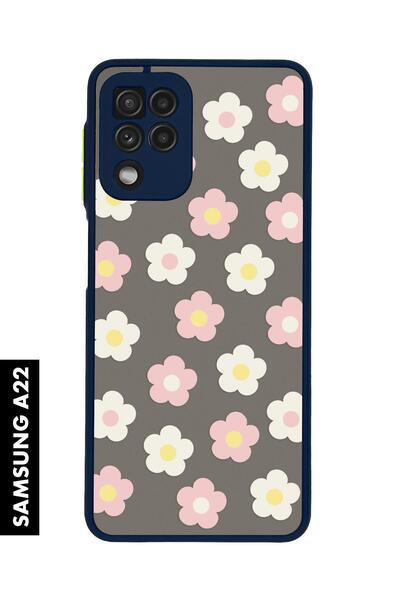 mooodcase Samsung A22 Uyumlu Minik Çiçekler Desenli MatGuard Buzlu Şeffaf Telefon Kılıfı